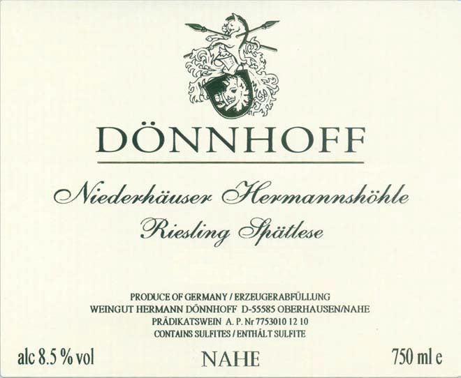 Donnhoff Niederhauser Hermannshohle Riesling Spatlese 2019  Front Label